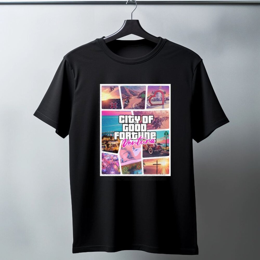 Ventura T Shirt, Video Game Style, Ventura, Black, California, Fortune